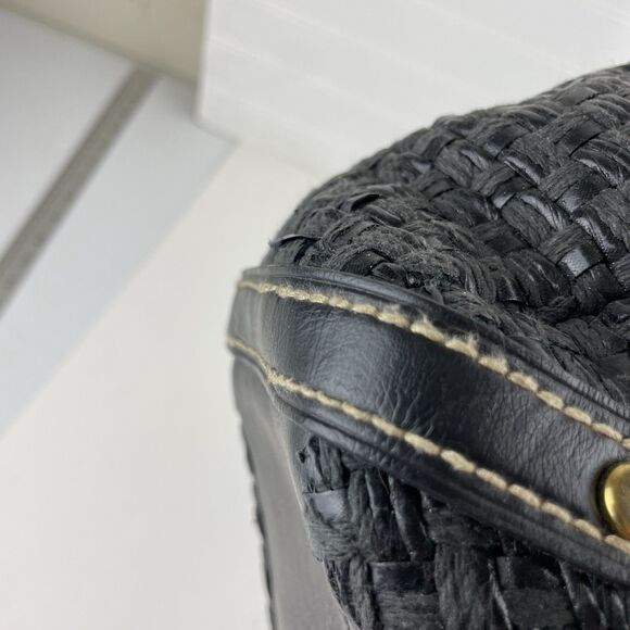 Fossil Modern Vintage Raffia Black Rattan Leather Woven Satchel Shoulder Bag Key - Picture 6 of 16